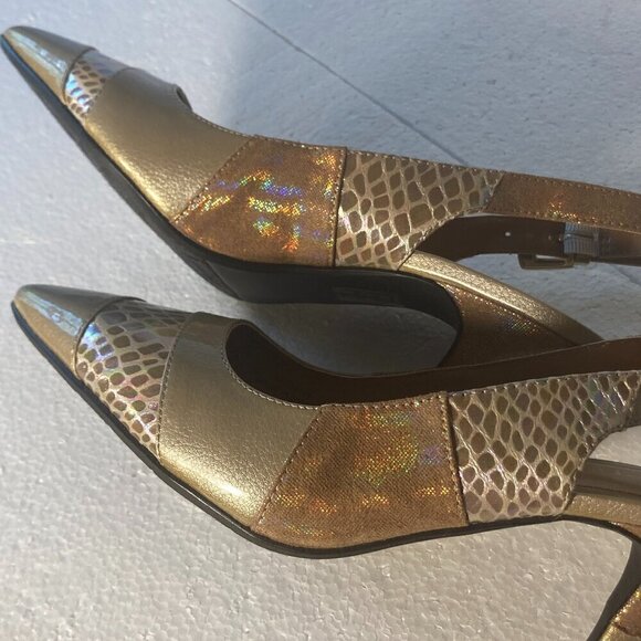 J.Renee'  SZ9  Laceyann Golds Sling Back Snakeskin Kitten Heels Essential Chic - Picture 4 of 9